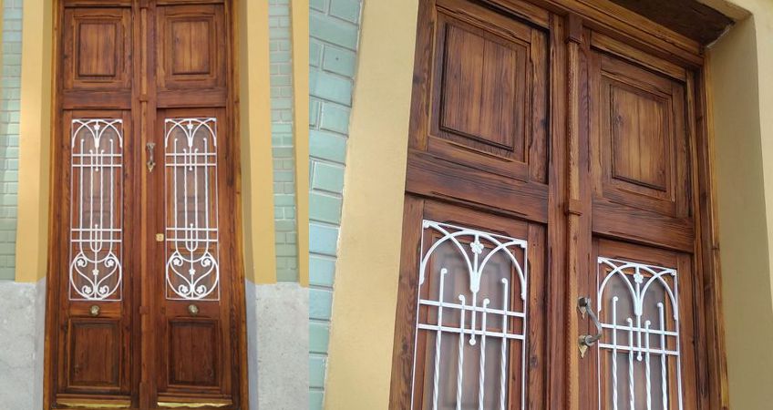 Restauración puerta exterior de vivienda en mobila vieja
